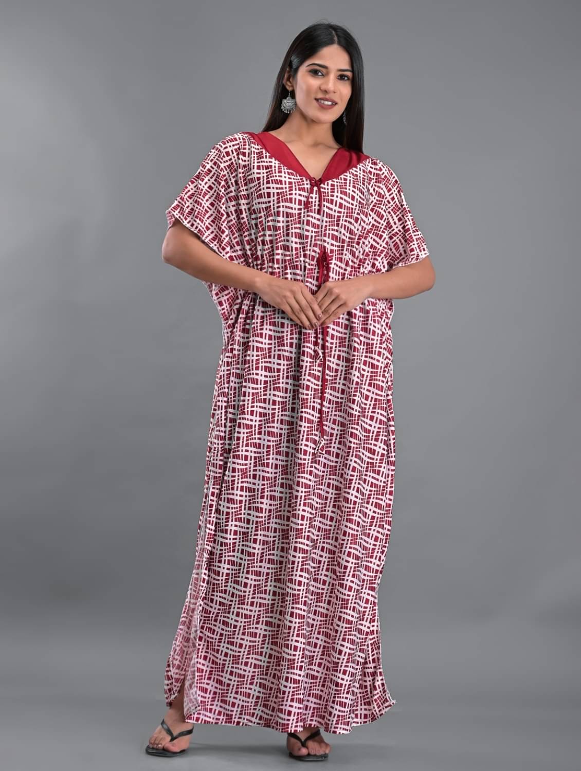     			Apratim - Red Satin Women's Nightwear Kaftan Night Dress ( Pack of 1 )