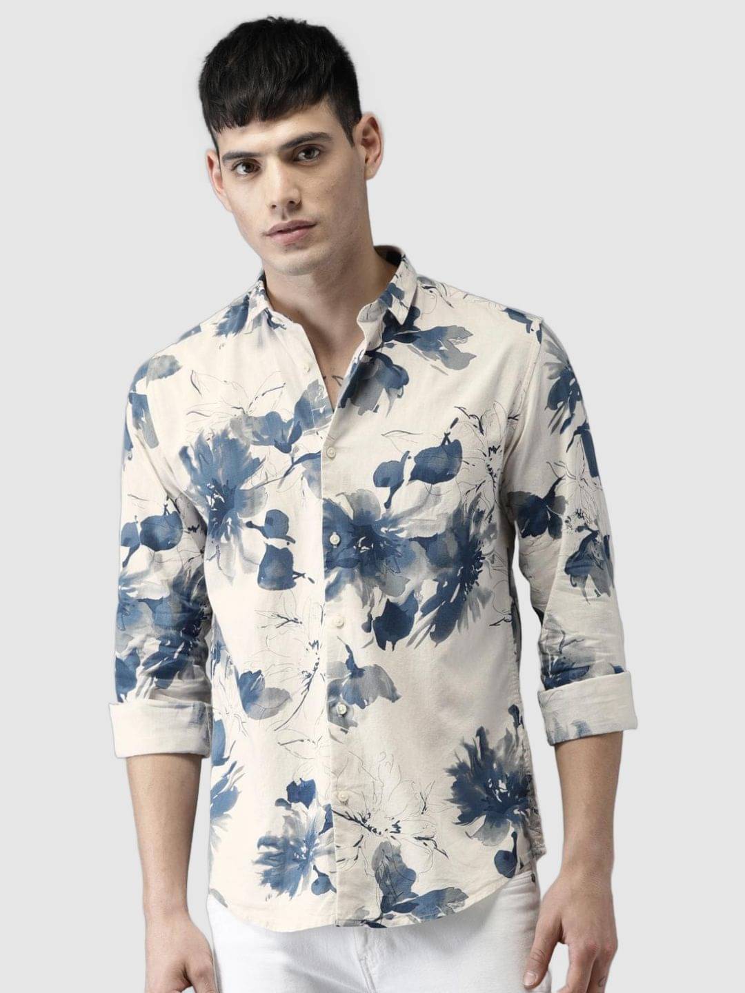 Bene Kleed Men Off-White & Blue Slim Fit Printed Casual Shirt Bene Kleed Men Off-White & Blue Slim Fit Printed Casual Shirt