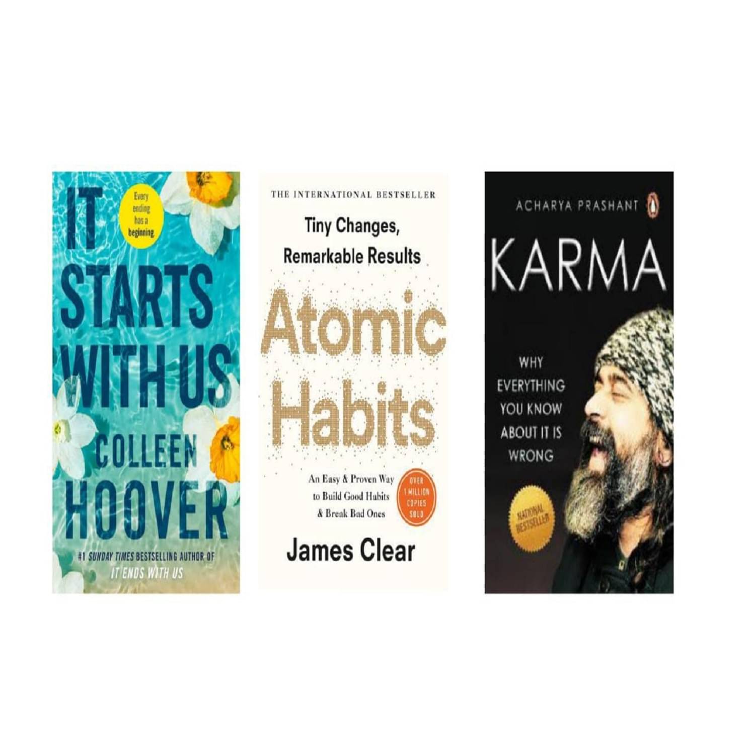     			( Combo of 3 books ) It starts with us & atomic habit & karma - paperback