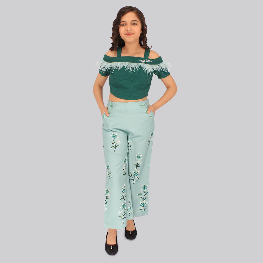     			Cutecumber Pack of 1 Girls Georgette Top With Pants ( Green )