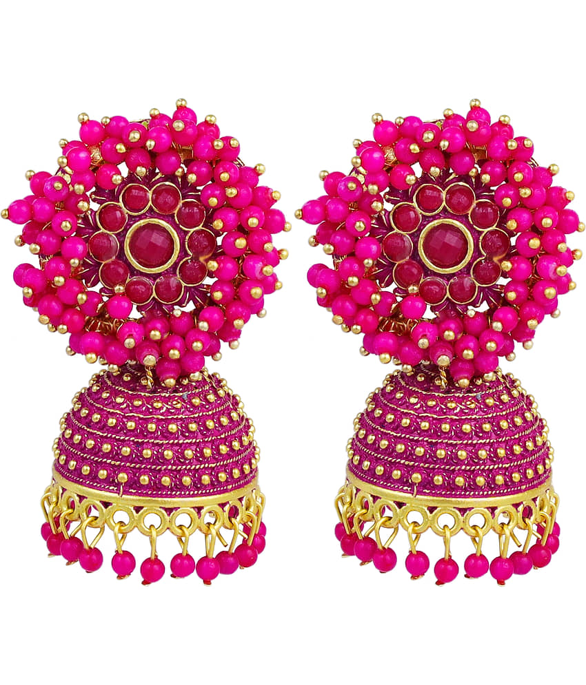 FASHION FRILL - Pink Jhumki Earrings ( Pack of 1 ) - Earrings | Buy online on ZillyBuy