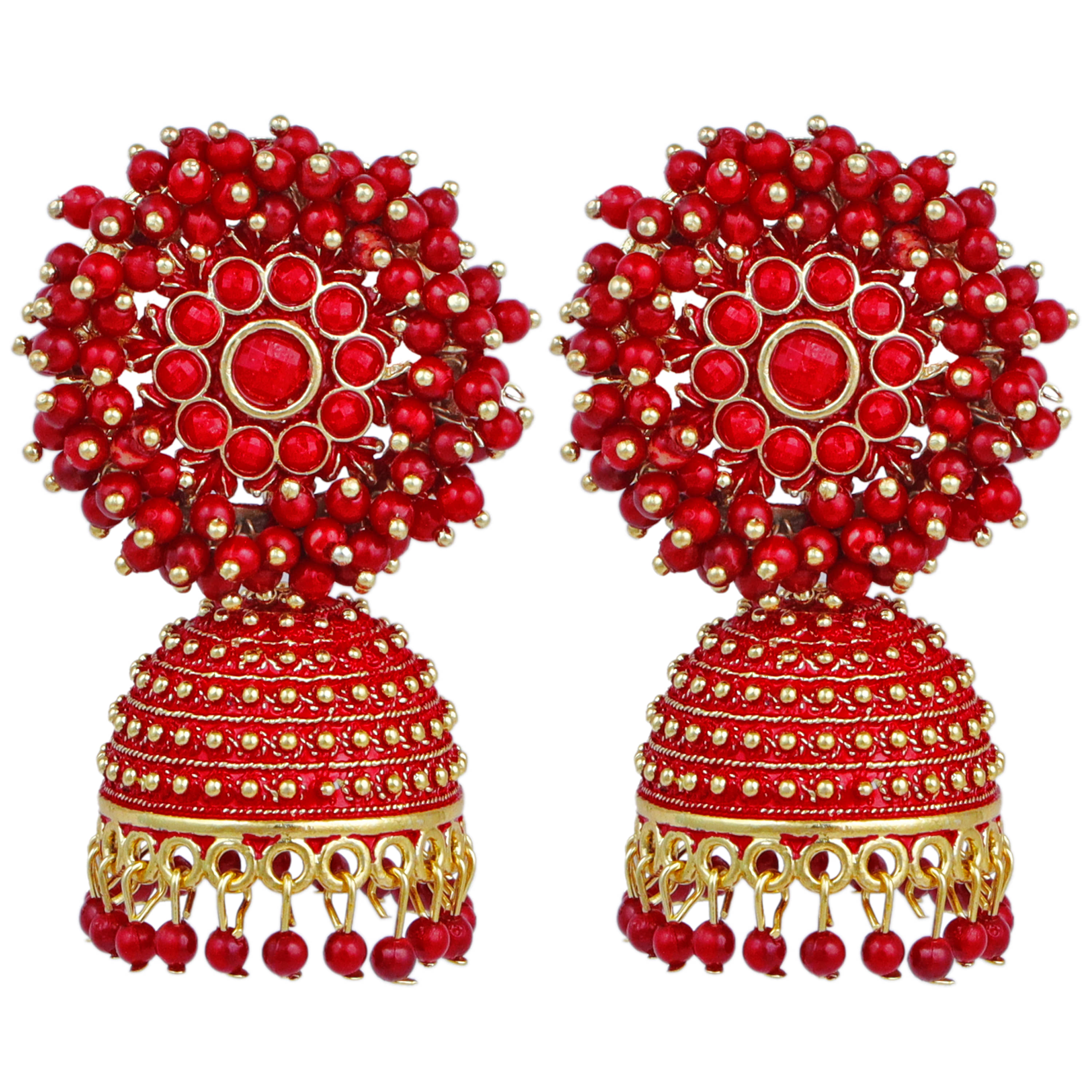     			FASHION FRILL - Red Jhumki Earrings ( Pack of 1 )
