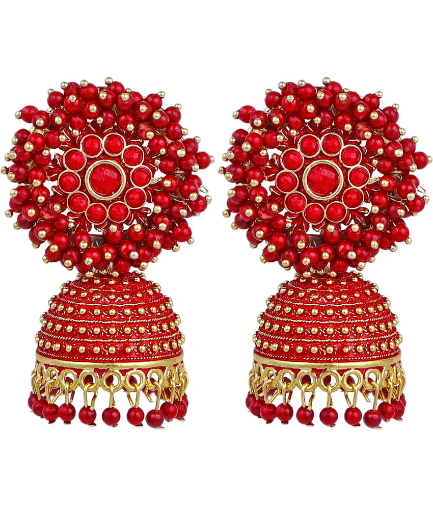 FASHION FRILL - Red Jhumki Earrings ( Pack of 1 ) - Earrings | Buy online on ZillyBuy