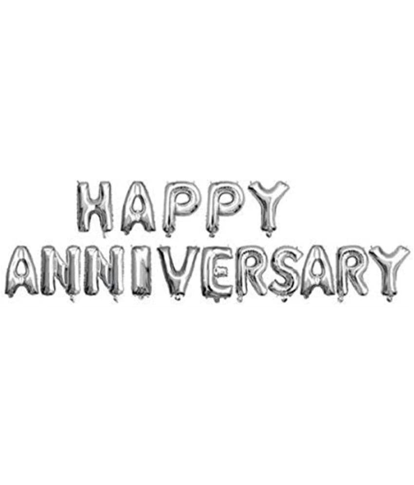     			Happy Anniversary SILVER  Foil Letter & PUMP / 16'' inches  Foil Letter Balloons  Banner - Best for Home Party, Wall and Room Decoration