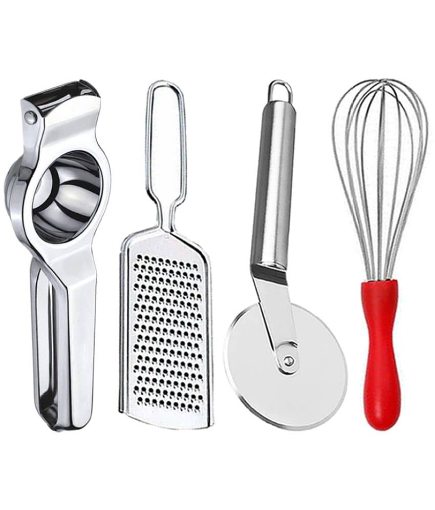 JISUN - Silver Stainless Steel Lemon-Grater-Pizza Cutter-Whisk ( Set of 4 )
