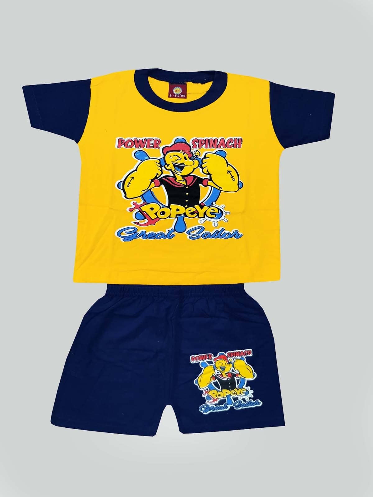MRB - Yellow & Blue Cotton Baby Boy T-Shirt & Shorts ( Pack of 1 )