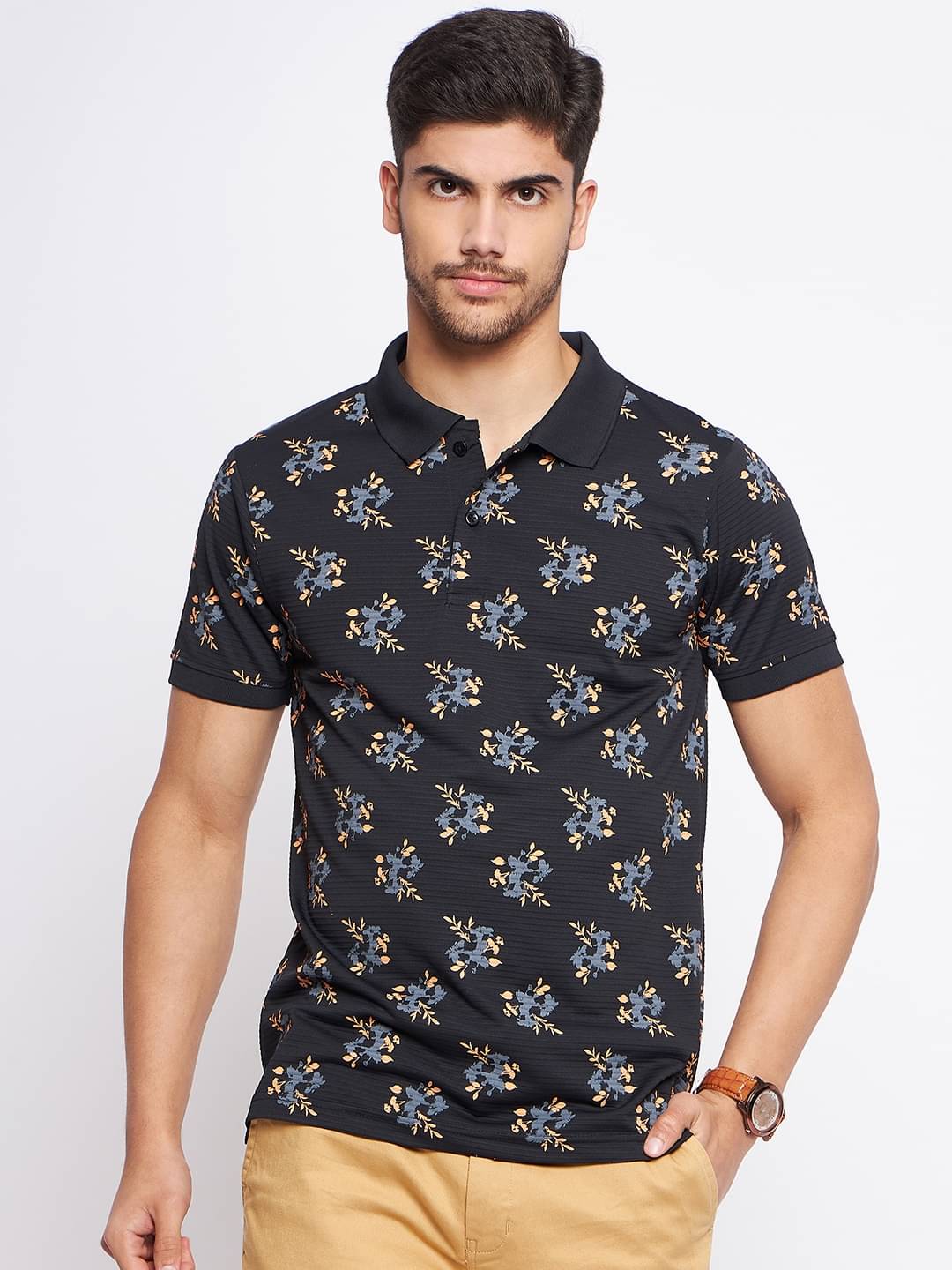     			MXN Pack of 1 Cotton Regular Fit Printed Half Sleeves Men's Polo T Shirt ( Black )