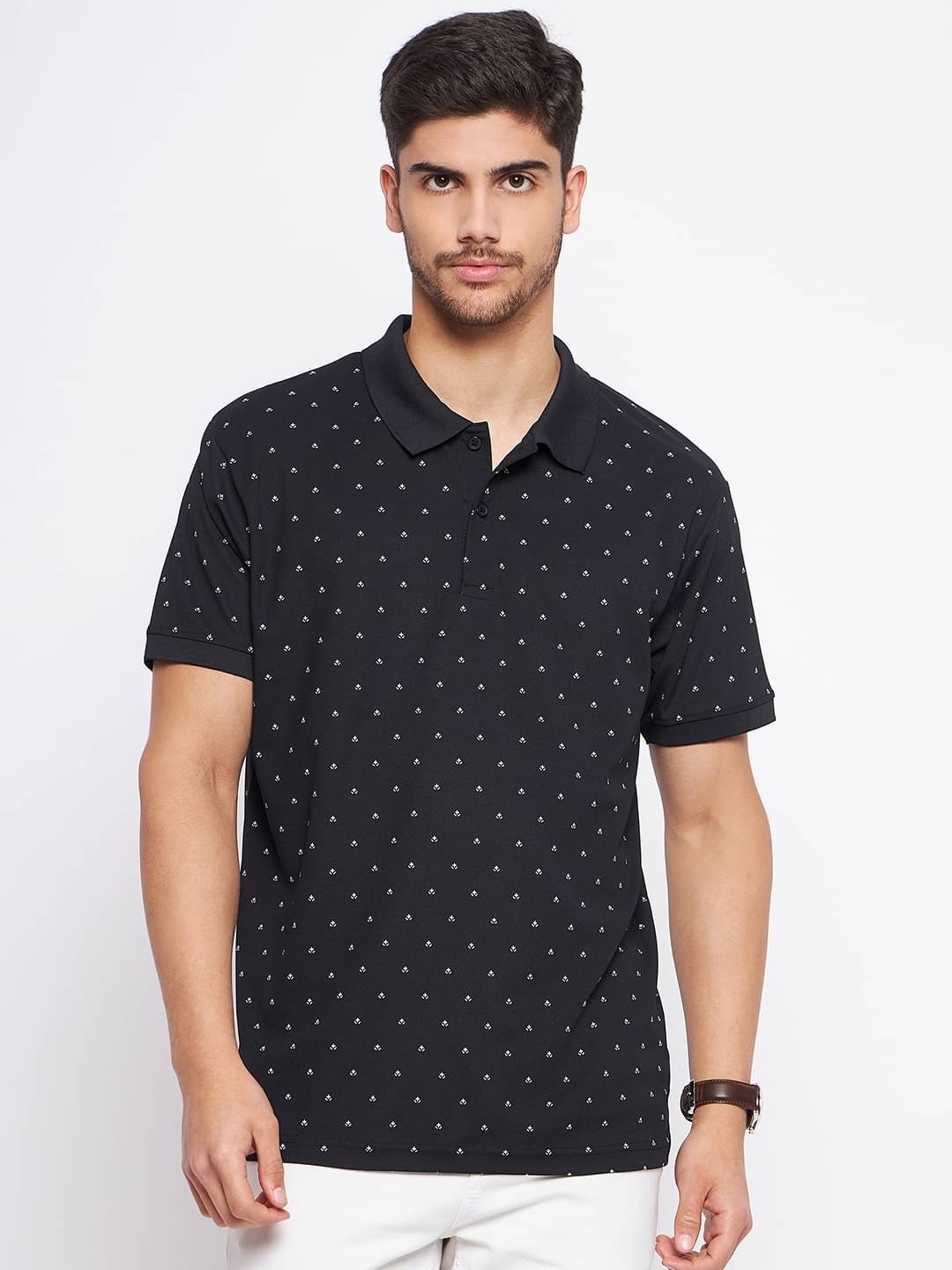 MXN Pack of 1 Cotton Regular Fit Printed Half Sleeves Men's Polo T Shirt ( Black )     			MXN Pack of 1 Cotton Regular Fit Printed Half Sleeves Men's Polo T Shirt ( Black )