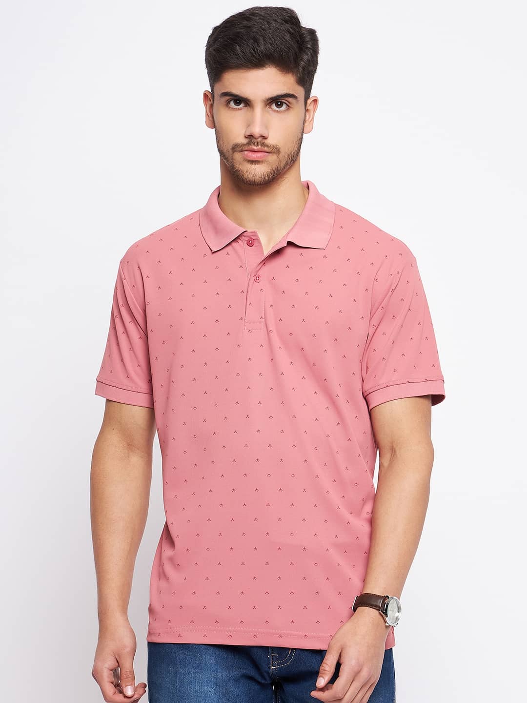 MXN Pack of 1 Cotton Regular Fit Printed Half Sleeves Men's Polo T Shirt ( Peach )