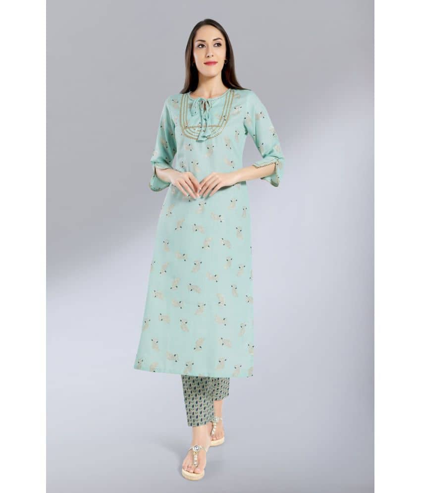 Madhuram Textiles - Blue Cotton Blend Women's Straight Kurti ( Pack of 1 )