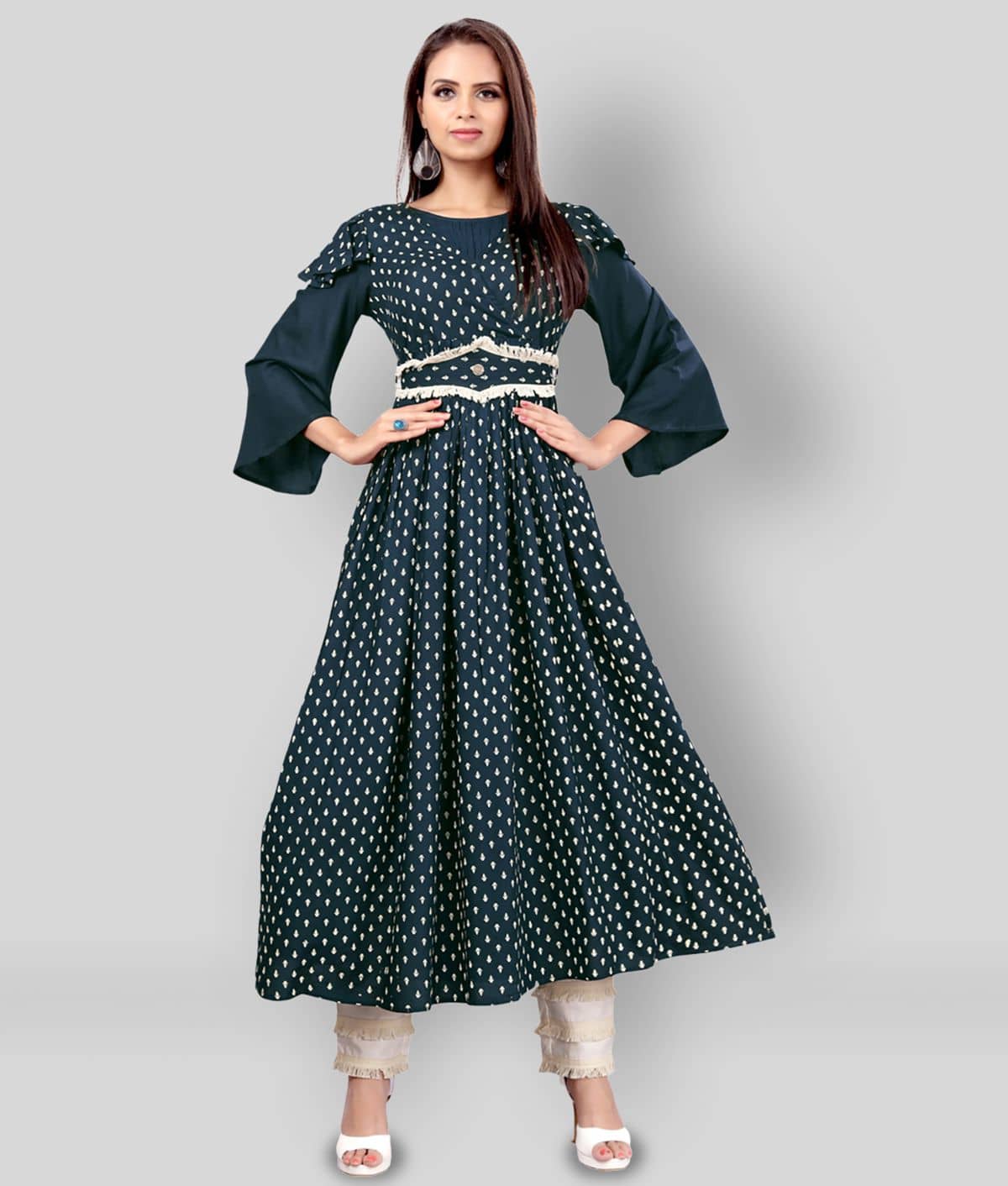 Madhuram Textiles - Blue Rayon Women's Flared Kurti ( Pack of 1 ) - Kurtis, Tunics | Buy online on ZillyBuy