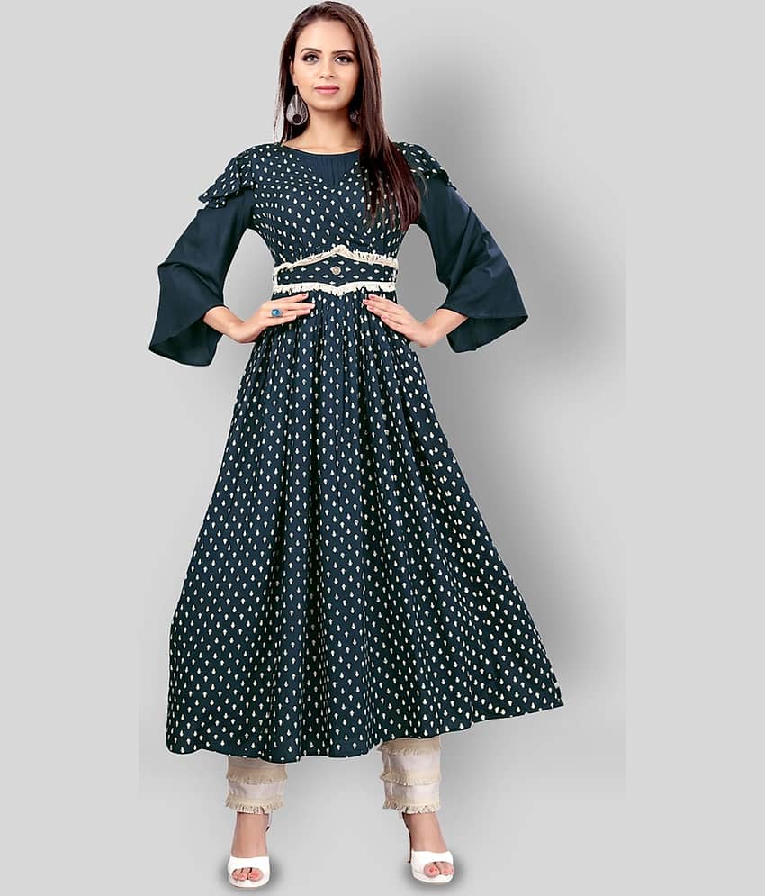 Madhuram Textiles - Blue Rayon Women's Flared Kurti ( Pack of 1 ) - Kurtis, Tunics | Buy online on ZillyBuy