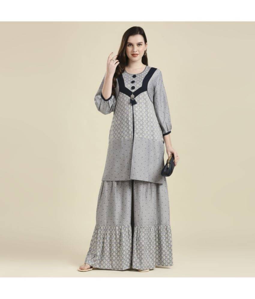 Madhuram Textiles - Light Grey Straight Rayon Women's Stitched Salwar Suit ( Pack of 1 ) Madhuram Textiles - Light Grey Straight Rayon Women's Stitched Salwar Suit ( Pack of 1 )