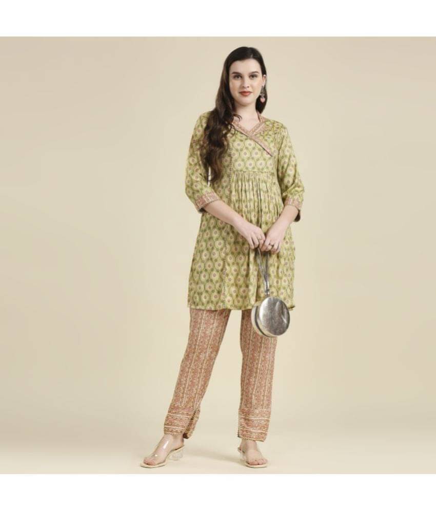     			Madhuram Textiles - Lime Green Anarkali Rayon Women's Stitched Salwar Suit ( Pack of 1 )