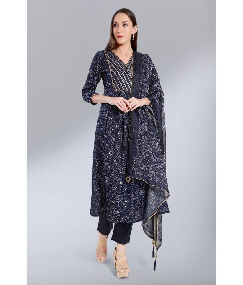 Madhuram Textiles - Navy Anarkali Cotton Blend Women's Stitched Salwar Suit ( Pack of 1 ) Madhuram Textiles - Navy Anarkali Cotton Blend Women's Stitched Salwar Suit ( Pack of 1 )