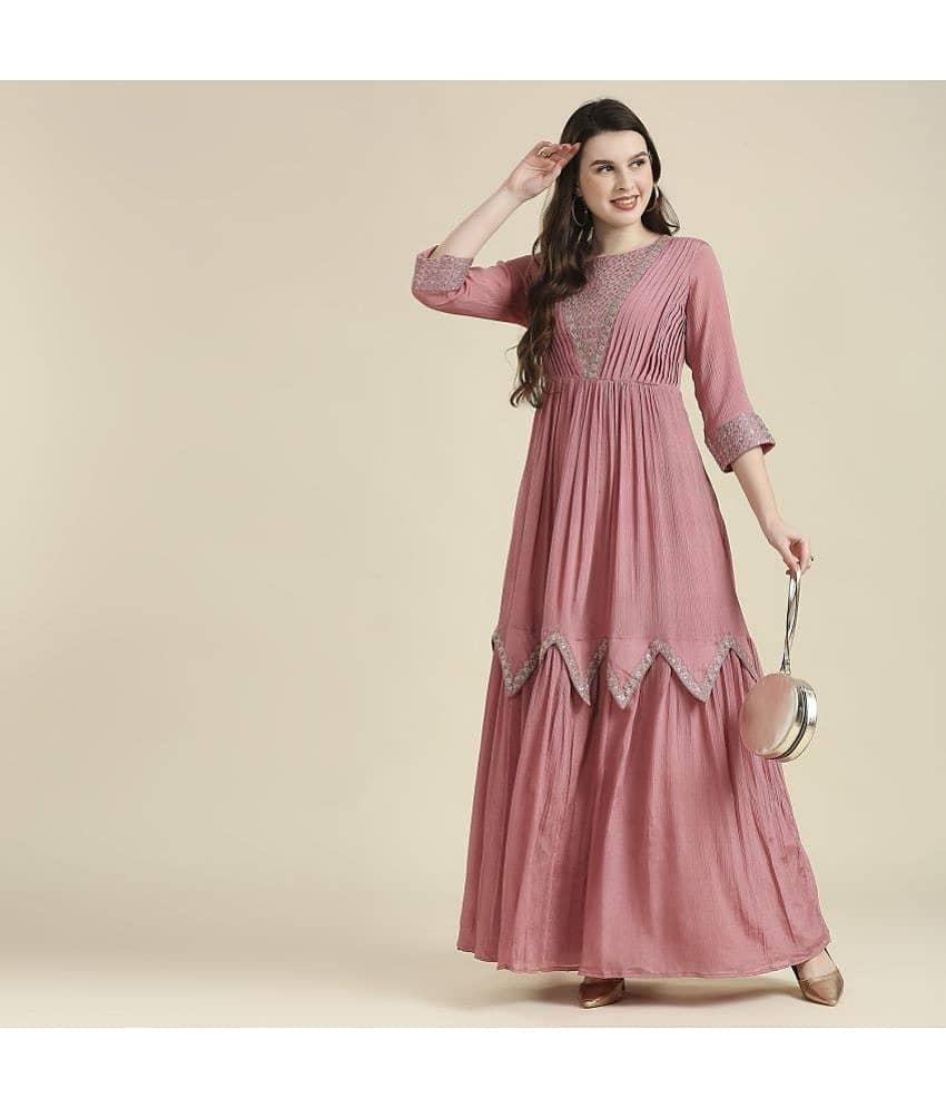 Madhuram Textiles Polyester Embellished Anarkali Women's Kurti - Pink ( Pack of 1 ) - Kurtis, Tunics | Buy online on ZillyBuy