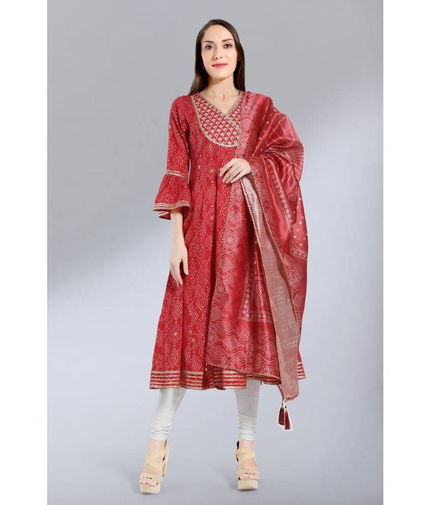 Madhuram Textiles - Red Cotton Blend Women's Anarkali Kurti ( Pack of 1 ) Madhuram Textiles - Red Cotton Blend Women's Anarkali Kurti ( Pack of 1 )