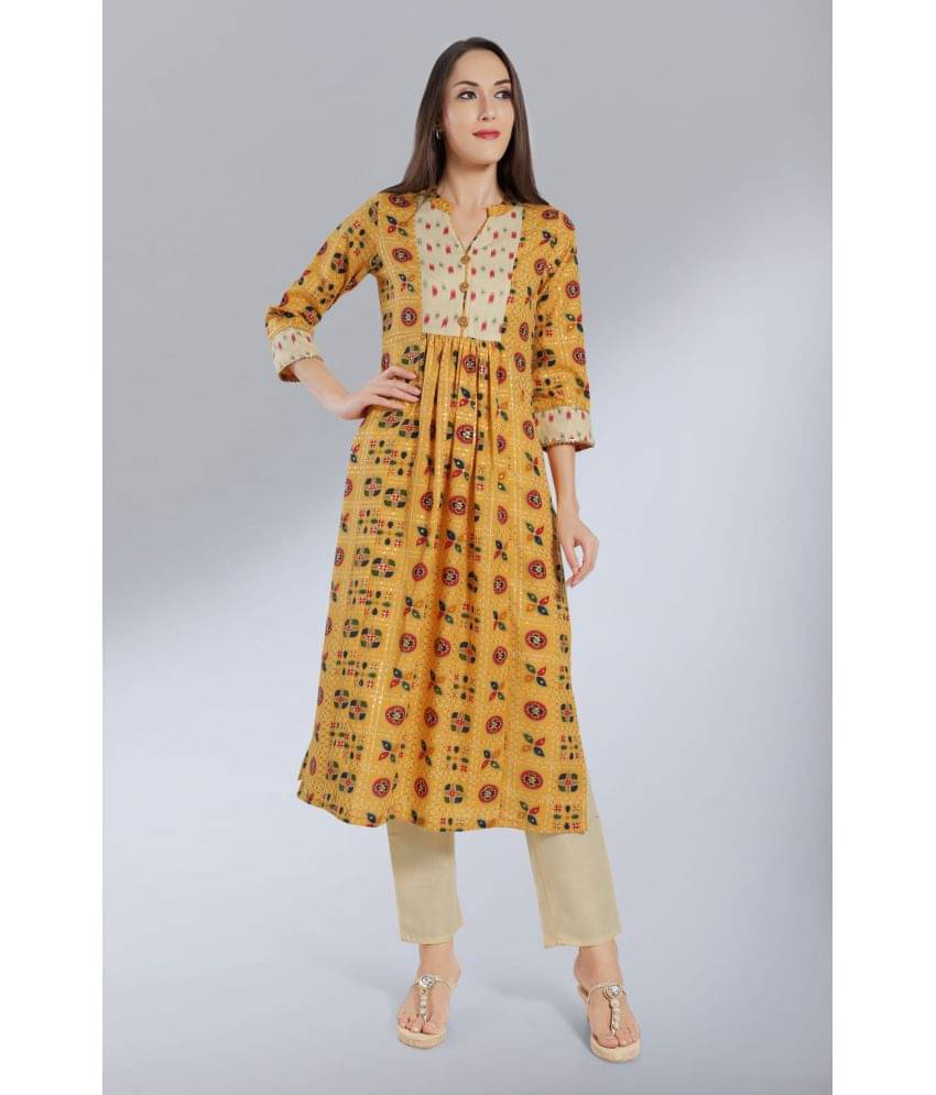    			Madhuram Textiles - Yellow Cotton Blend Women's Straight Kurti ( Pack of 1 )