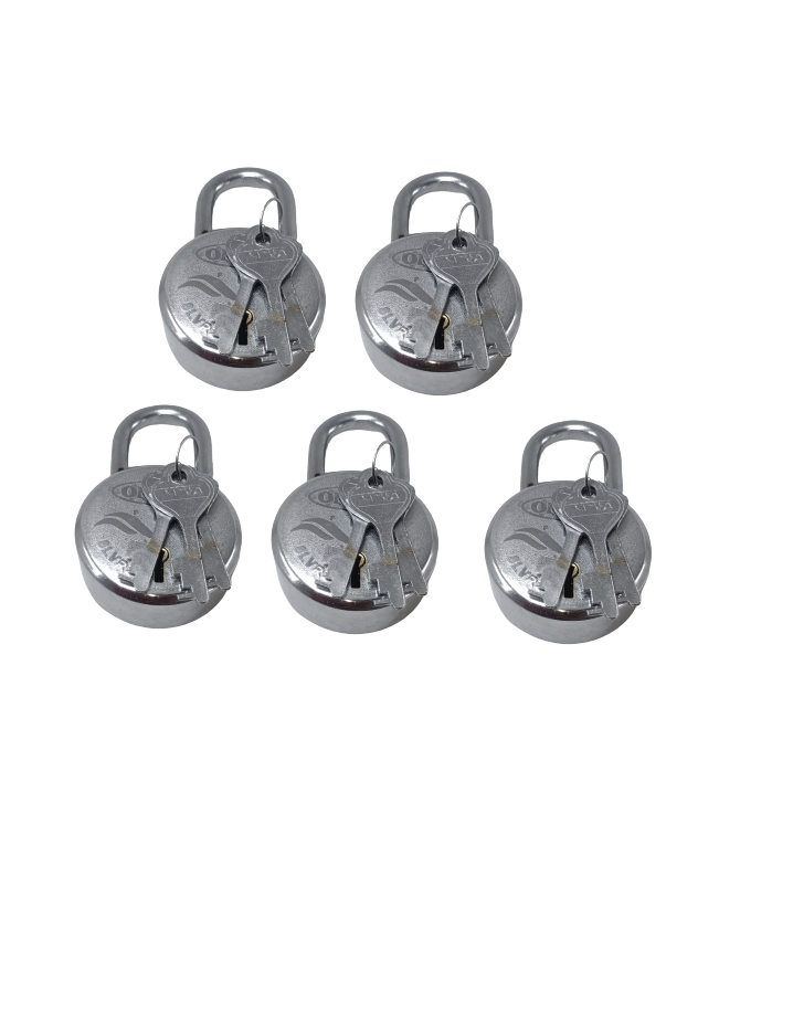 ONMAX Lock Round 63mm with 3 Key, Steel, 8 Levers Padlock for Door, Gate, Shutter, Home, Kitchen ( Silver Finish, Pack of 5 Pcs) ONMAX Lock Round 63mm with 3 Key, Steel, 8 Levers Padlock for Door, Gate, Shutter, Home, Kitchen ( Silver Finish, Pack of 5 Pcs)