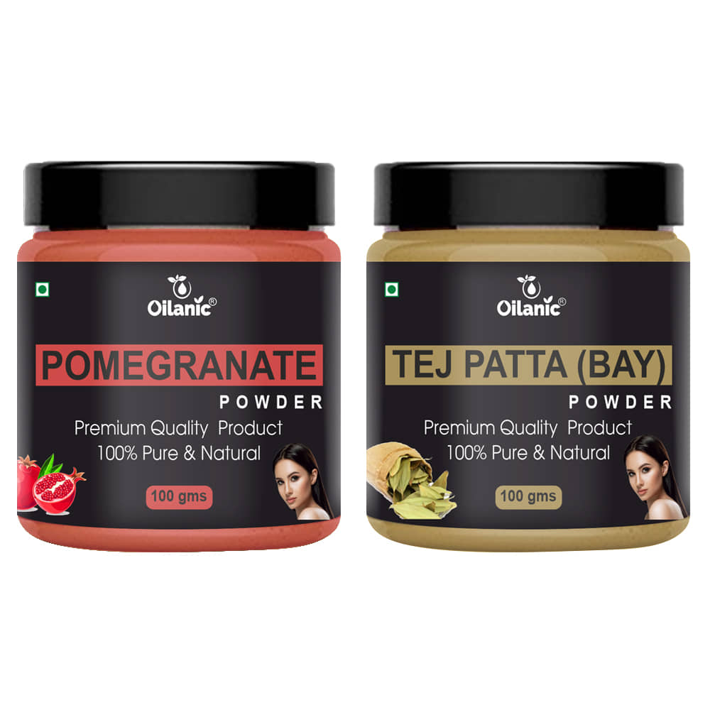 Oilanic 100% Pure Pomegranate Powder & Tej Patta For Skincare Hair Mask 200 g Pack of 2