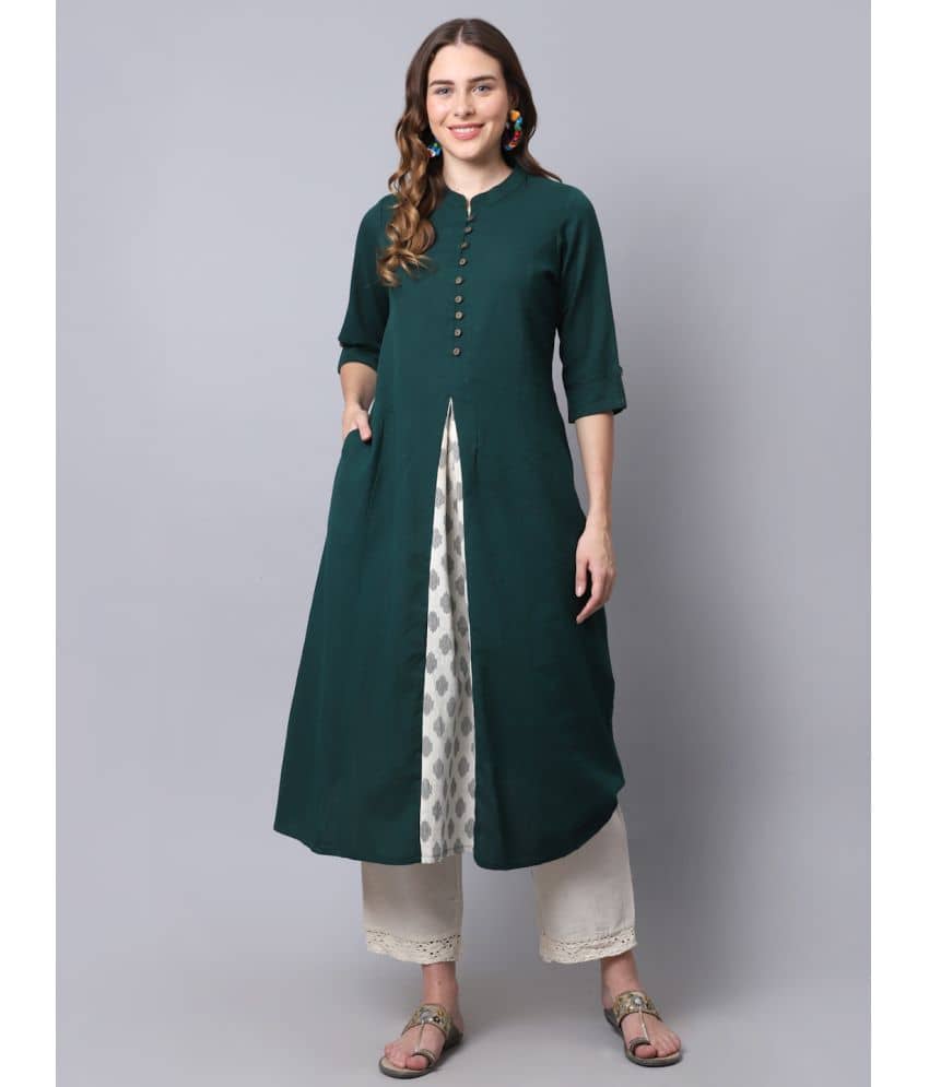 Pistaa - Green Cotton Women's A-line Kurti ( Pack of 1 ) - Kurtis, Tunics | Buy online on ZillyBuy