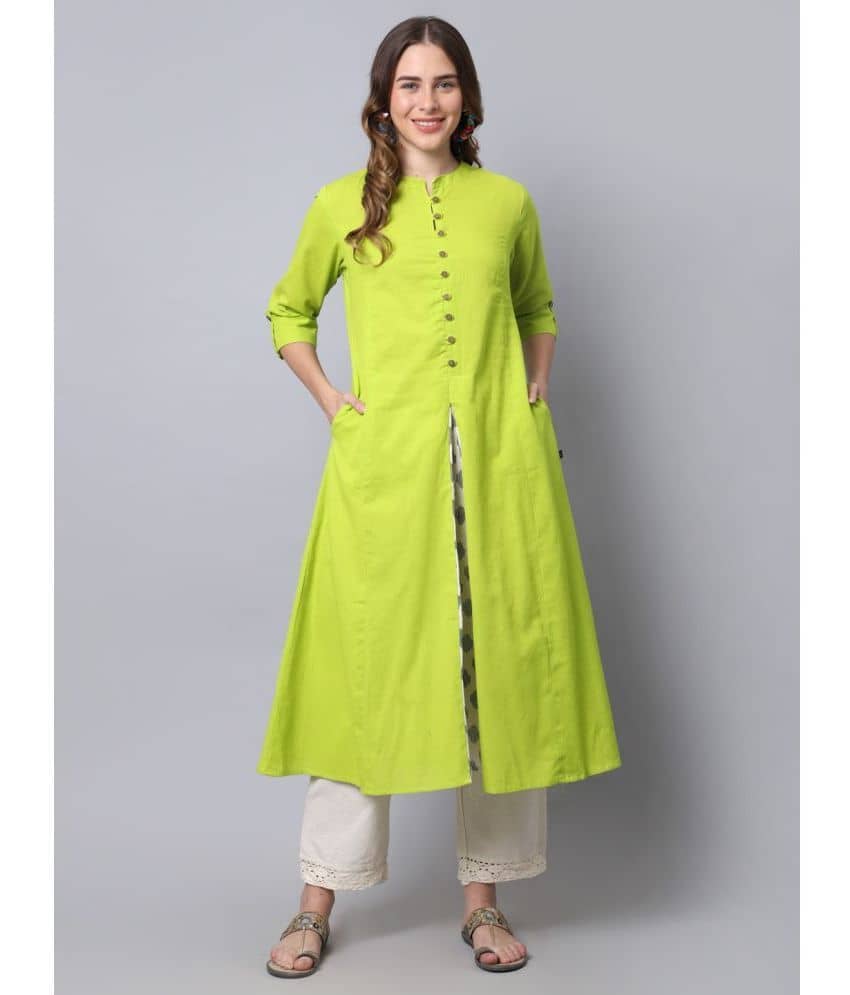 Pistaa - Lime Green Cotton Women's A-line Kurti ( Pack of 1 ) - Kurtis, Tunics | Buy online on ZillyBuy