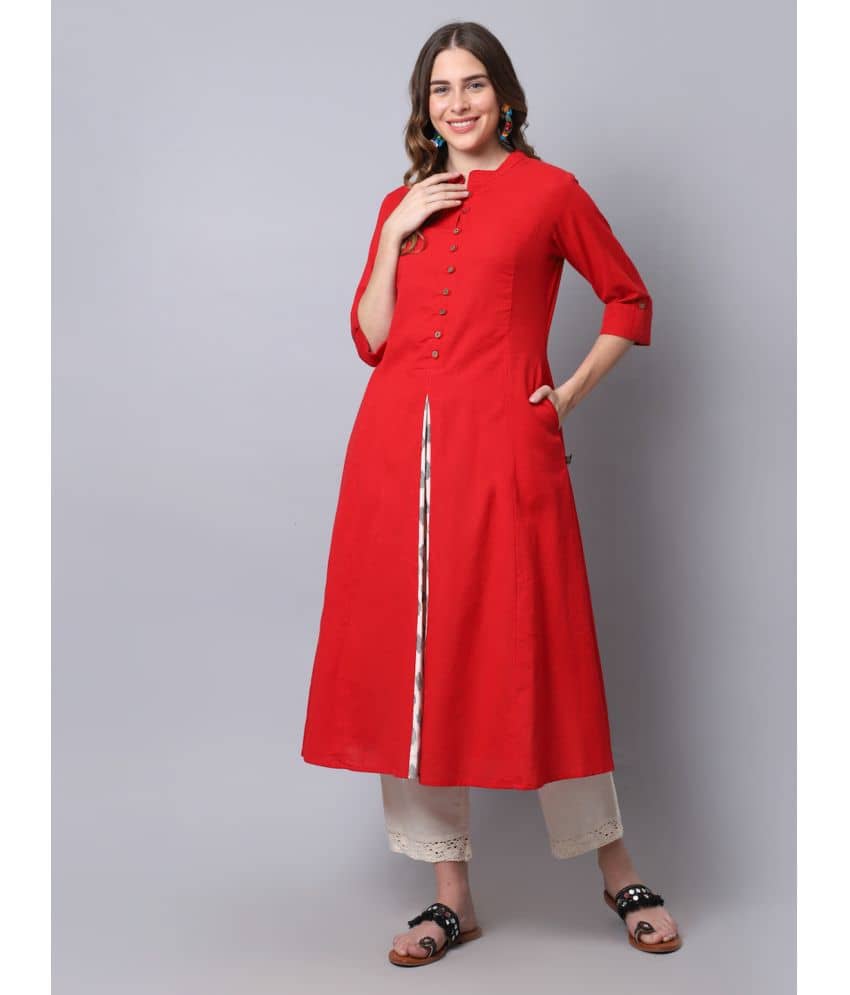 Pistaa - Red Cotton Women's A-line Kurti ( Pack of 1 ) - Kurtis, Tunics | Buy online on ZillyBuy