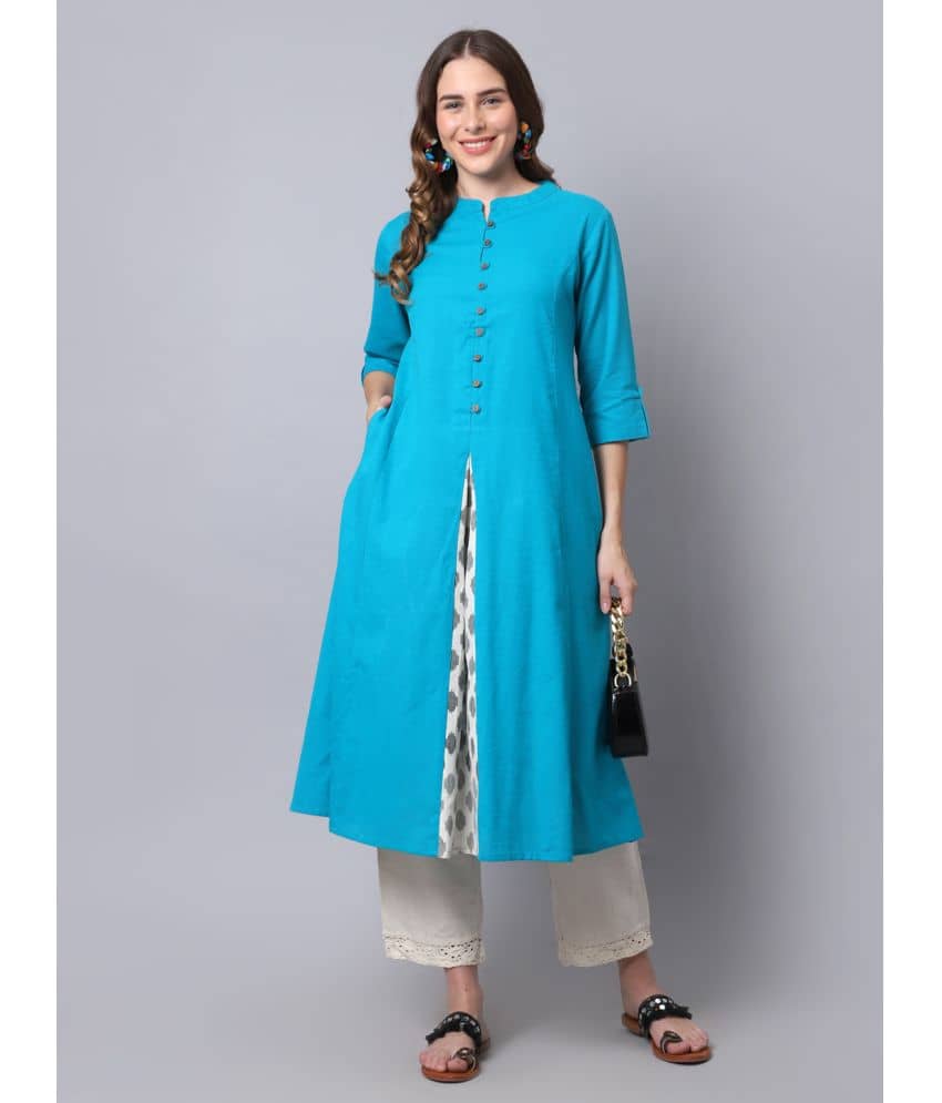 Pistaa - Turquoise Cotton Women's A-line Kurti ( Pack of 1 ) - Kurtis, Tunics | Buy online on ZillyBuy
