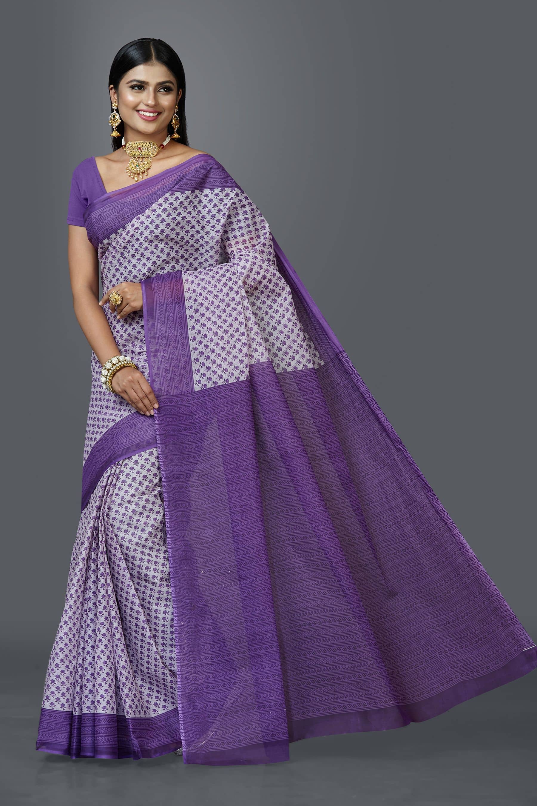 SHANVIKA Cotton Printed Saree Without Blouse Piece ( Beige ) - Sarees | Buy online on ZillyBuy