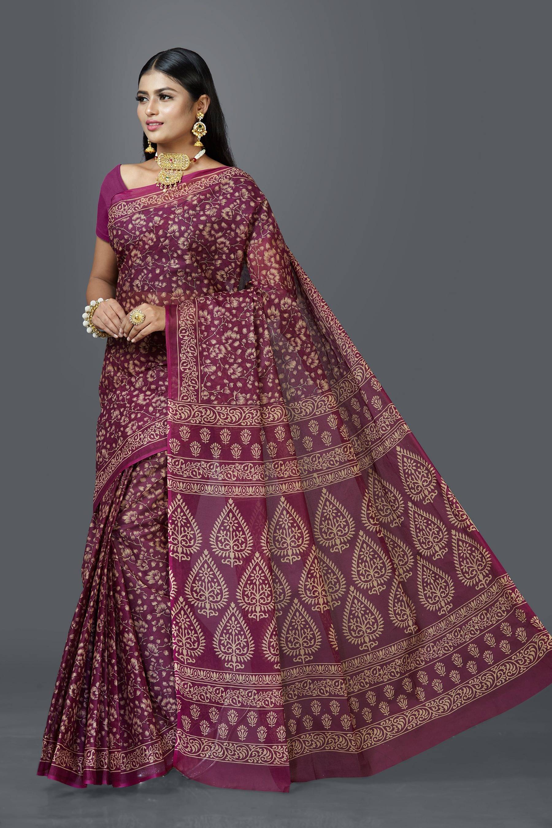     			SHANVIKA Cotton Printed Saree Without Blouse Piece ( Wine )
