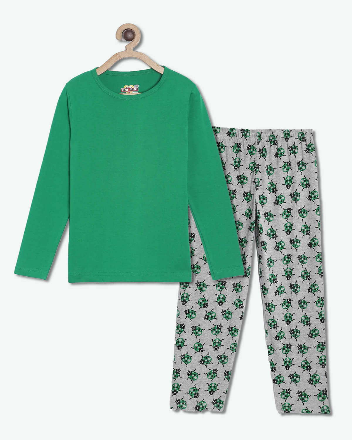     			Sini Mini Pack of 1 Girls Cotton Top With Pants ( Dark Green )