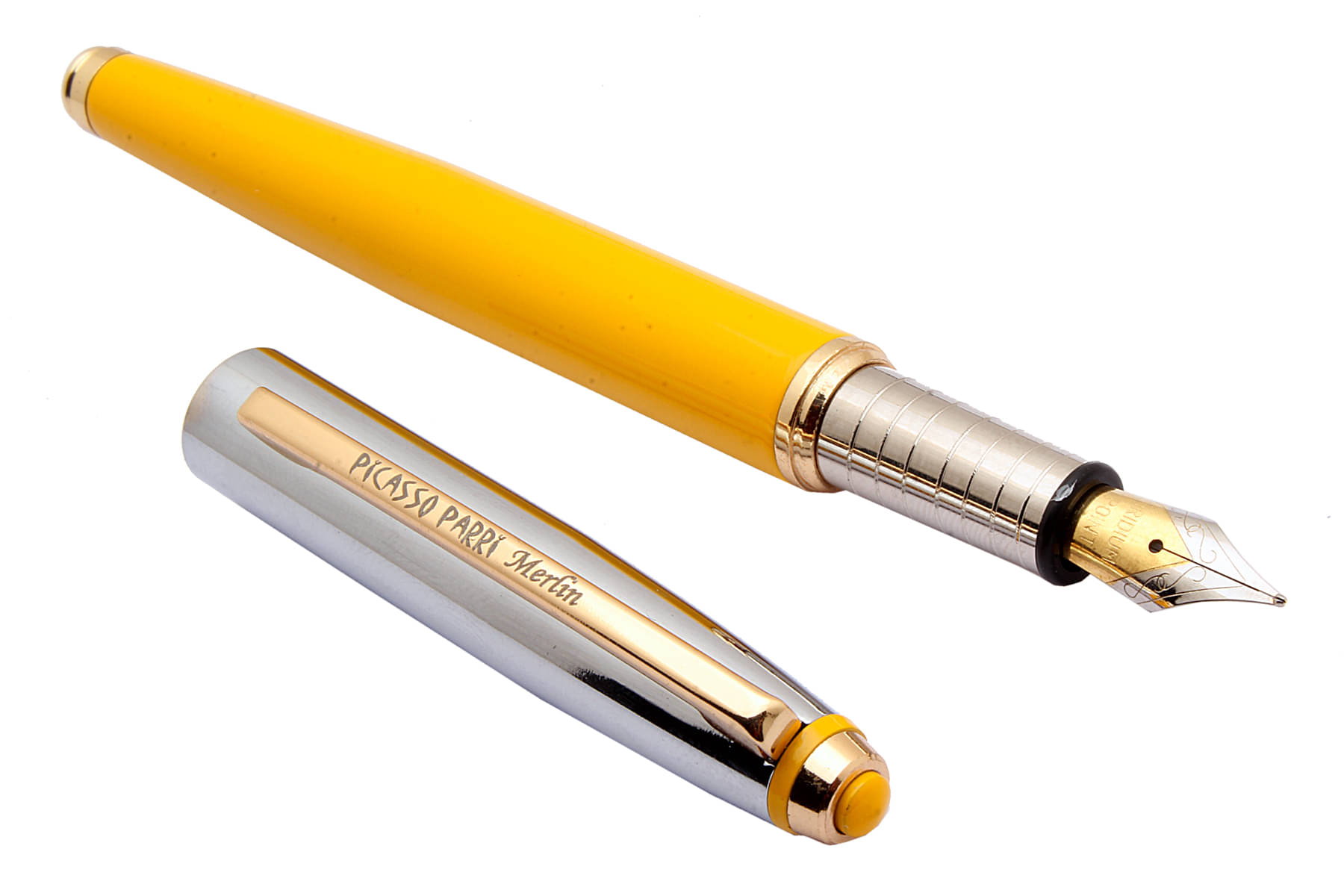     			Srpc Merlin Yellow Metal Body Fountain Pen With Steel Cap & Golden Trims Medium Nib