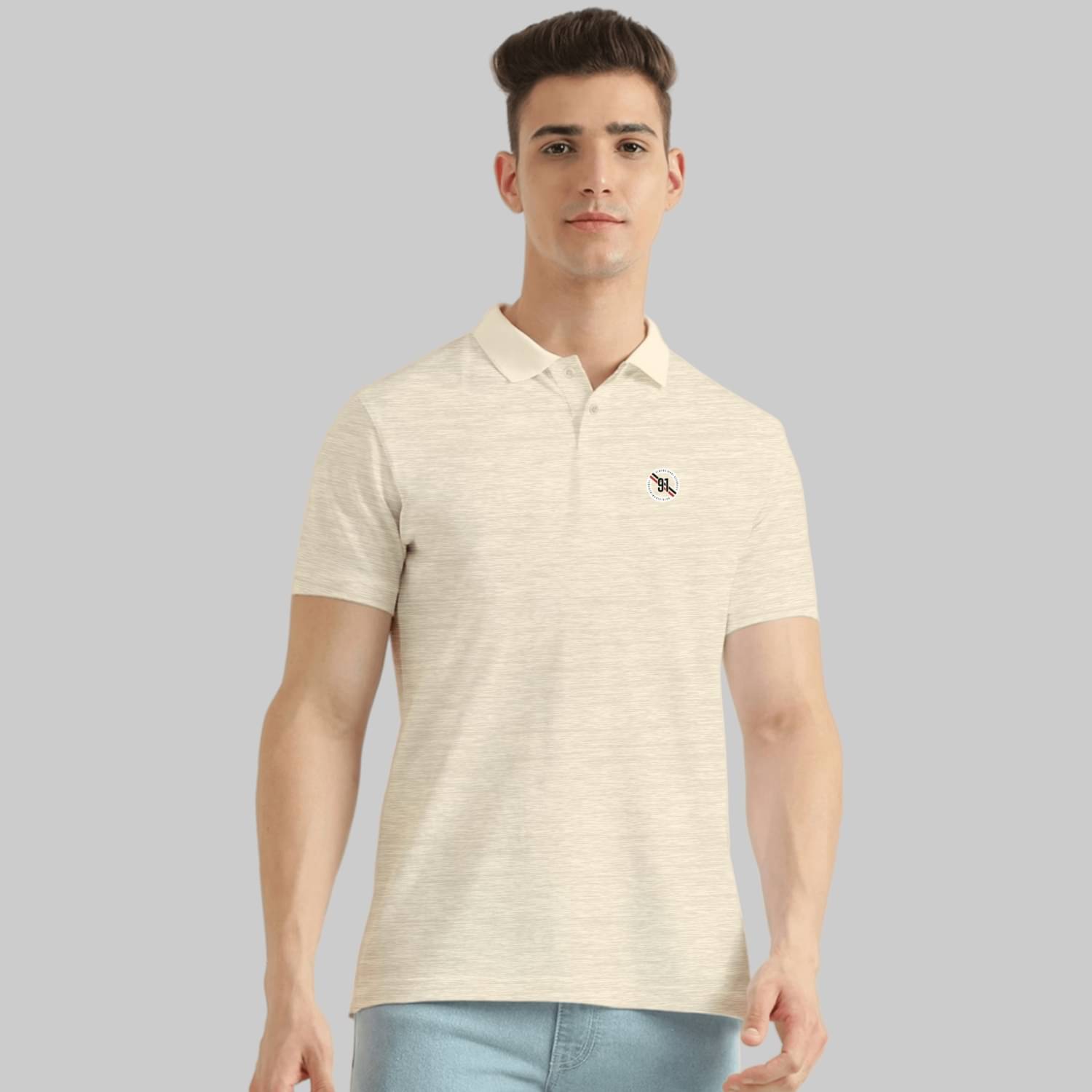     			TAB91 Pack of 1 Cotton Blend Slim Fit Solid Half Sleeves Men's Polo T Shirt ( Beige )