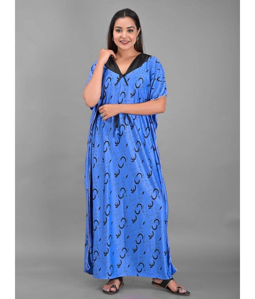     			Apratim - Blue Satin Women's Nightwear Kaftan Night Dress ( Pack of 1 )
