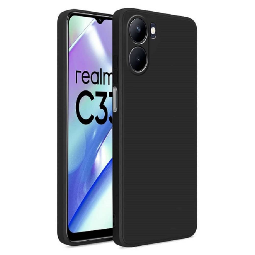     			Case Vault Covers - Black Silicon Plain Cases Compatible For Realme C33 ( Pack of 1 )