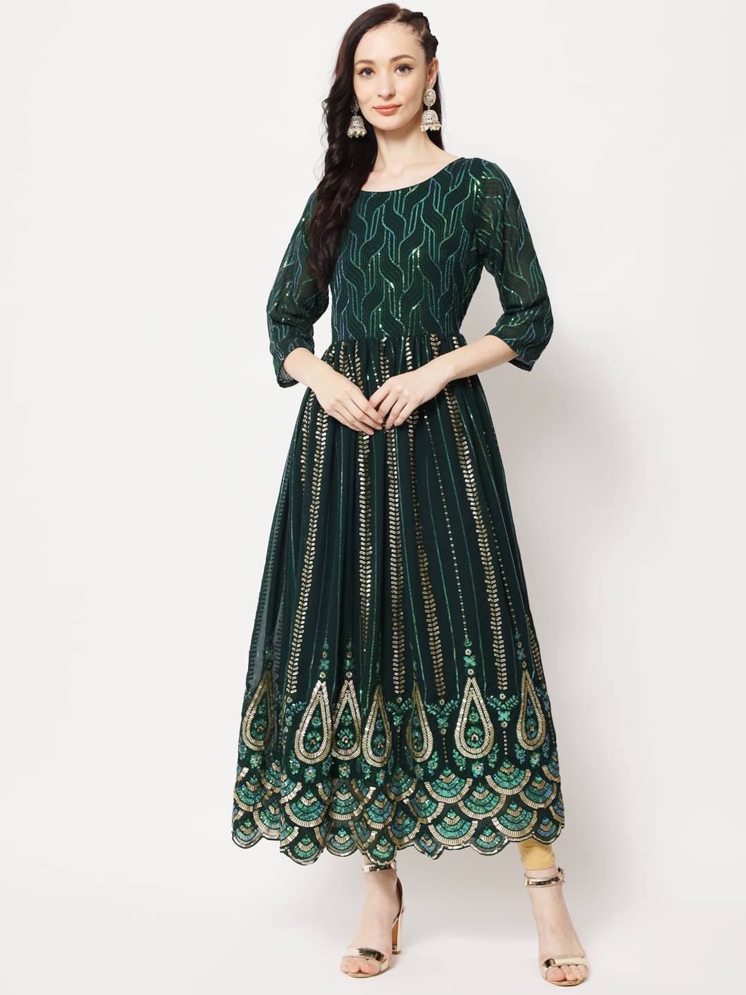 Estela - Green Straight Georgette Women's Stitched Ethnic Gown ( Pack of 1 ) Estela - Green Straight Georgette Women's Stitched Ethnic Gown ( Pack of 1 )