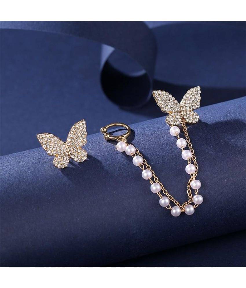     			FASHION FRILL Golden Ear Chain Earrings ( Pack of 1 )