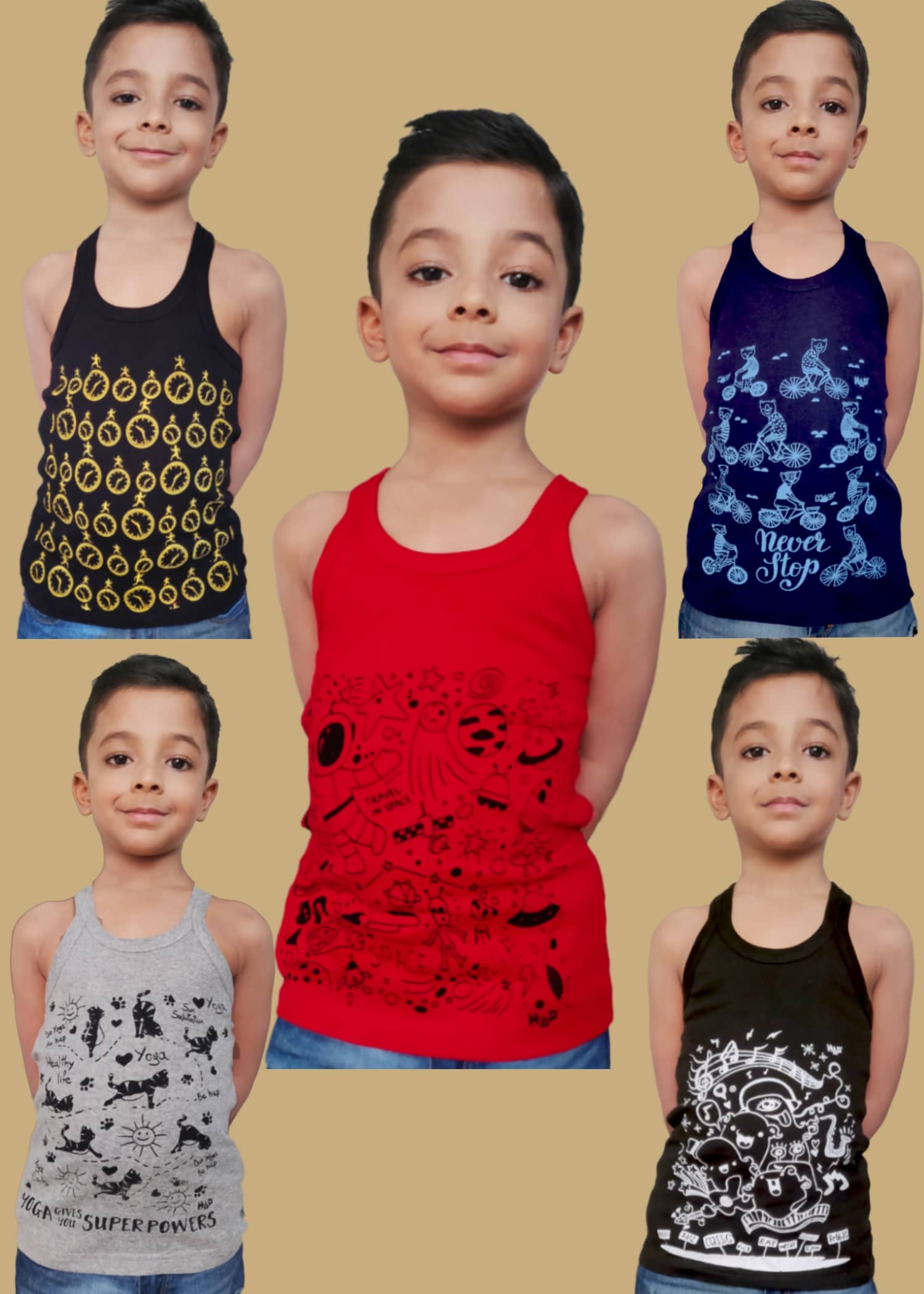 Hap Kings Pack of 5 Boys Cotton ( Multi Color ) - Nightwear & Loungewear | Buy online on ZillyBuy