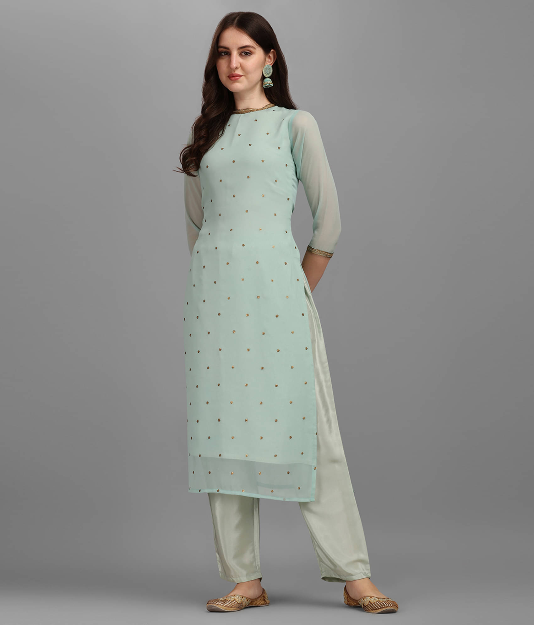     			Hritika - Blue Straight Georgette Women's Stitched Salwar Suit ( Pack of 1 )