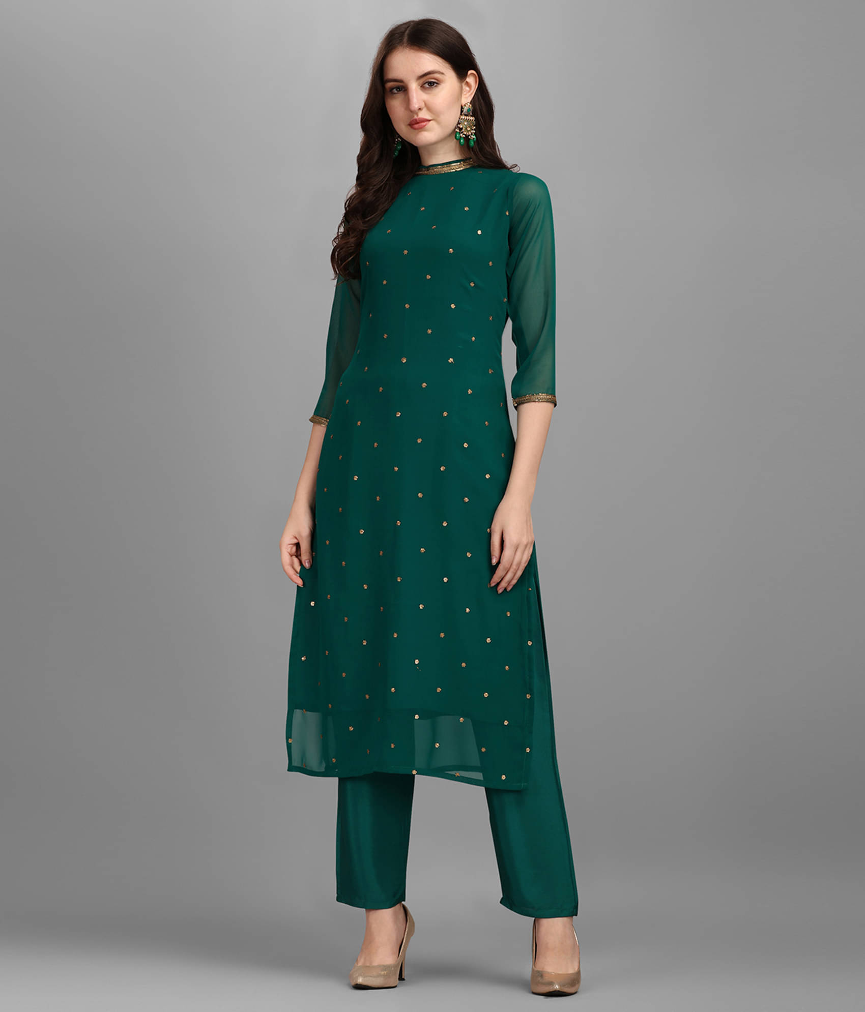 Hritika - Green Straight Georgette Women's Stitched Salwar Suit ( Pack of 1 ) Hritika - Green Straight Georgette Women's Stitched Salwar Suit ( Pack of 1 )