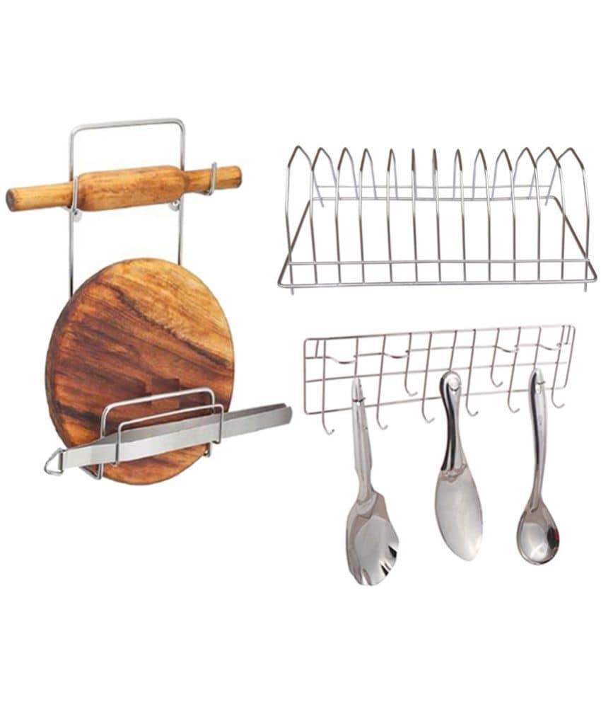 JISUN - Silver Stainless Steel Dish Racks ( Pack of 3 )