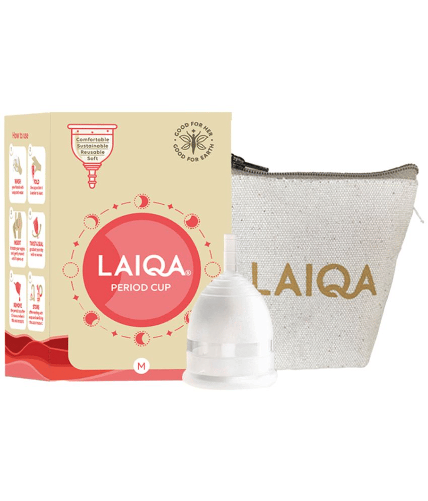 LAIQA Menstrual Cup - Medium with Storage Pouch | Ultra- Soft, Flexible | No Leakage 100% Medical Grade Silicone| Made In India LAIQA Menstrual Cup - Medium with Storage Pouch | Ultra- Soft, Flexible | No Leakage 100% Medical Grade Silicone| Made In India