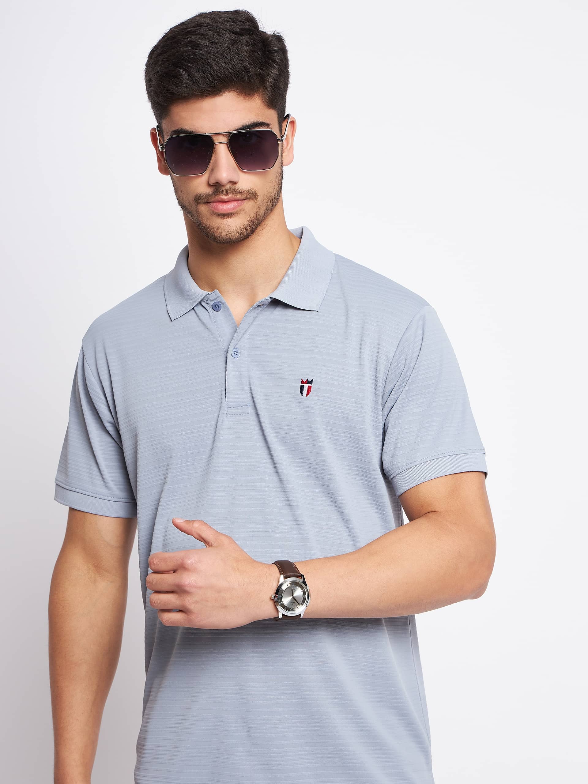 MXN Pack of 1 Cotton Regular Fit Striped Half Sleeves Men's Polo T Shirt ( Blue )