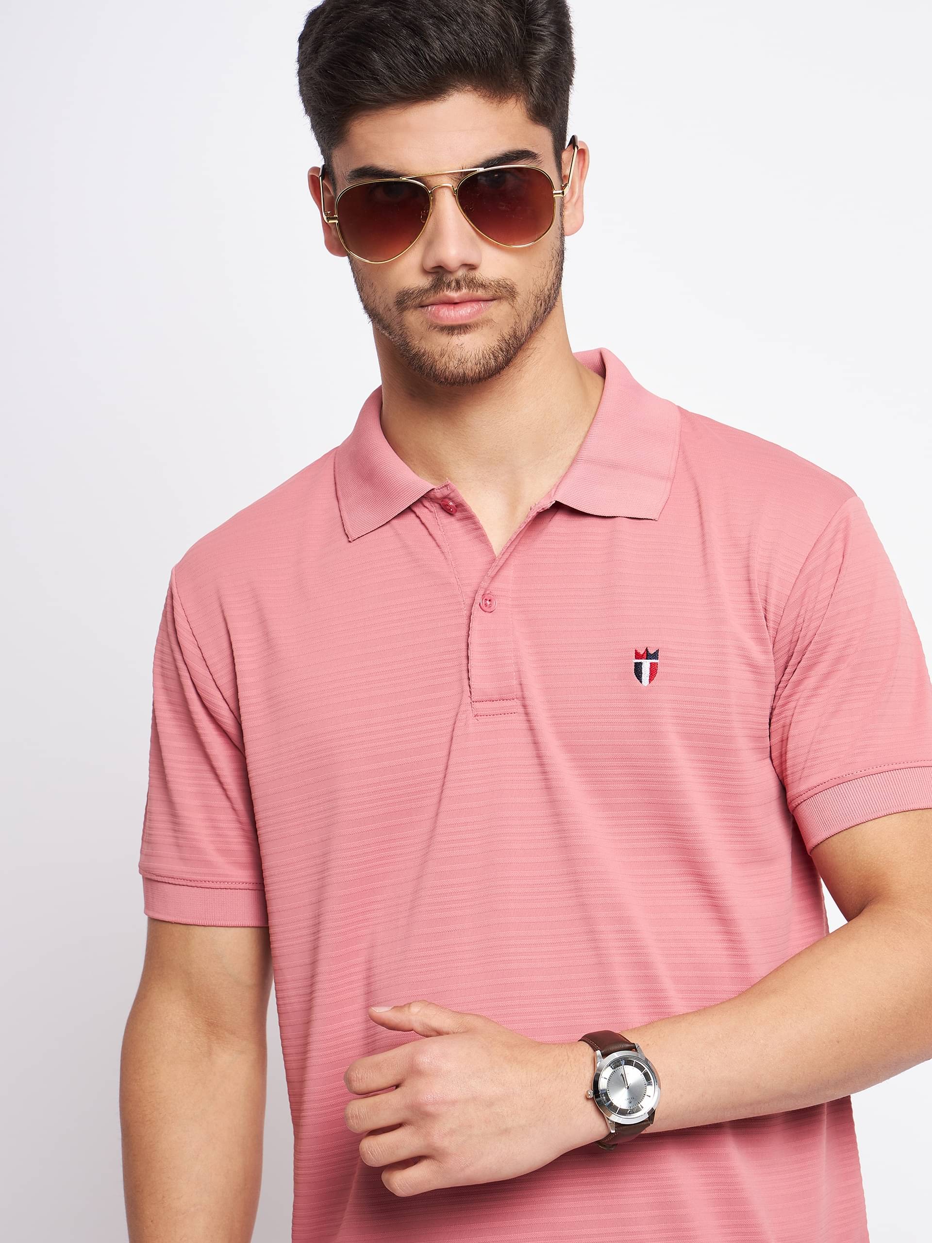 MXN Pack of 1 Cotton Regular Fit Striped Half Sleeves Men's Polo T Shirt ( Peach )     			MXN Pack of 1 Cotton Regular Fit Striped Half Sleeves Men's Polo T Shirt ( Peach )