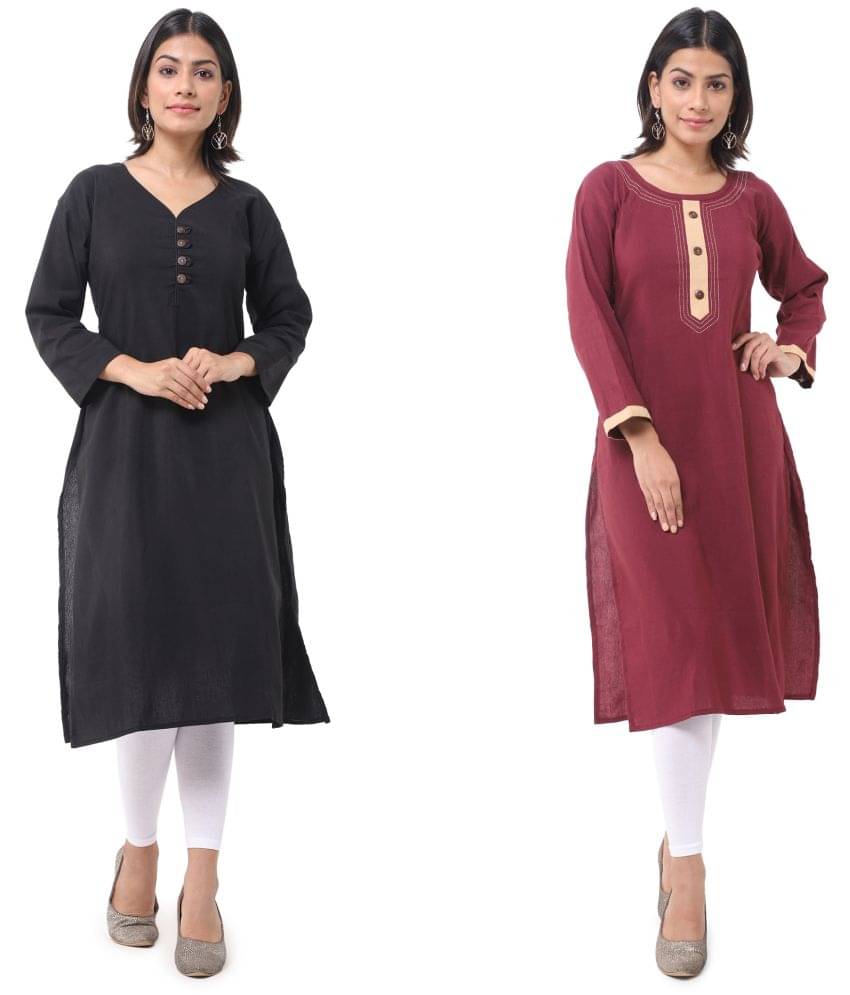     			DESHBANDHU DBK - Multicolor Cotton Women's Straight Kurti ( Pack of 2 )