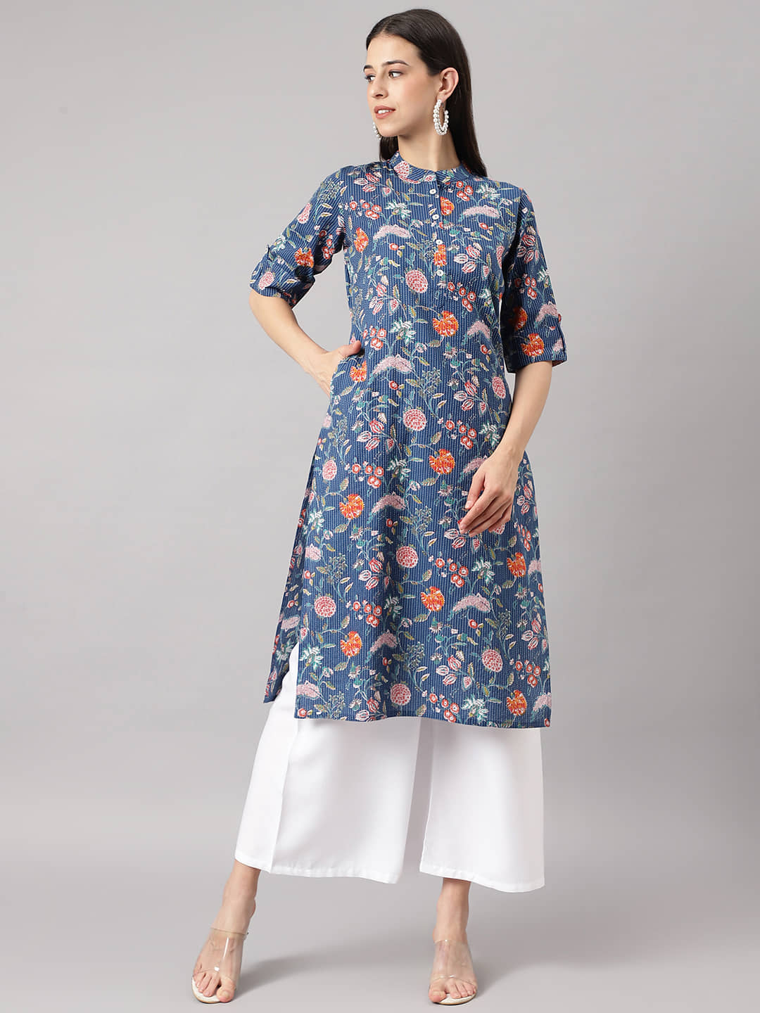 Divena - Blue Cotton Women's Straight Kurti ( Pack of 1 ) - Kurtis, Tunics | Buy online on ZillyBuy