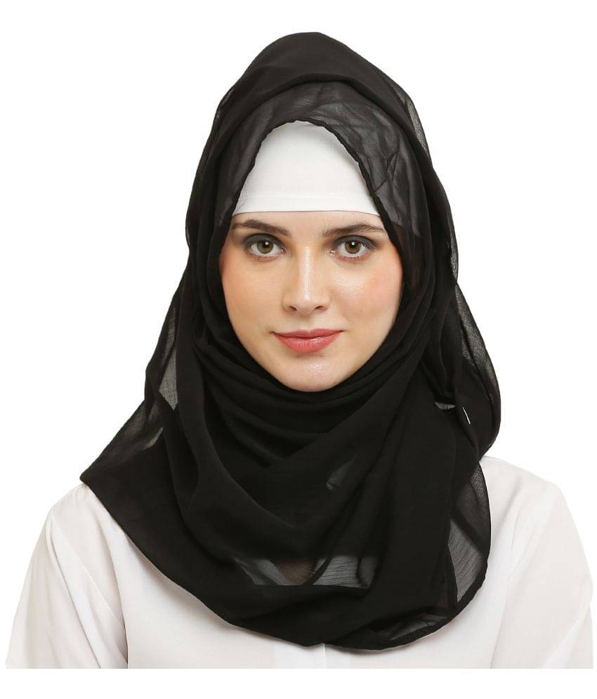     			Evelia Black Georgette Stitched Hijab - Single