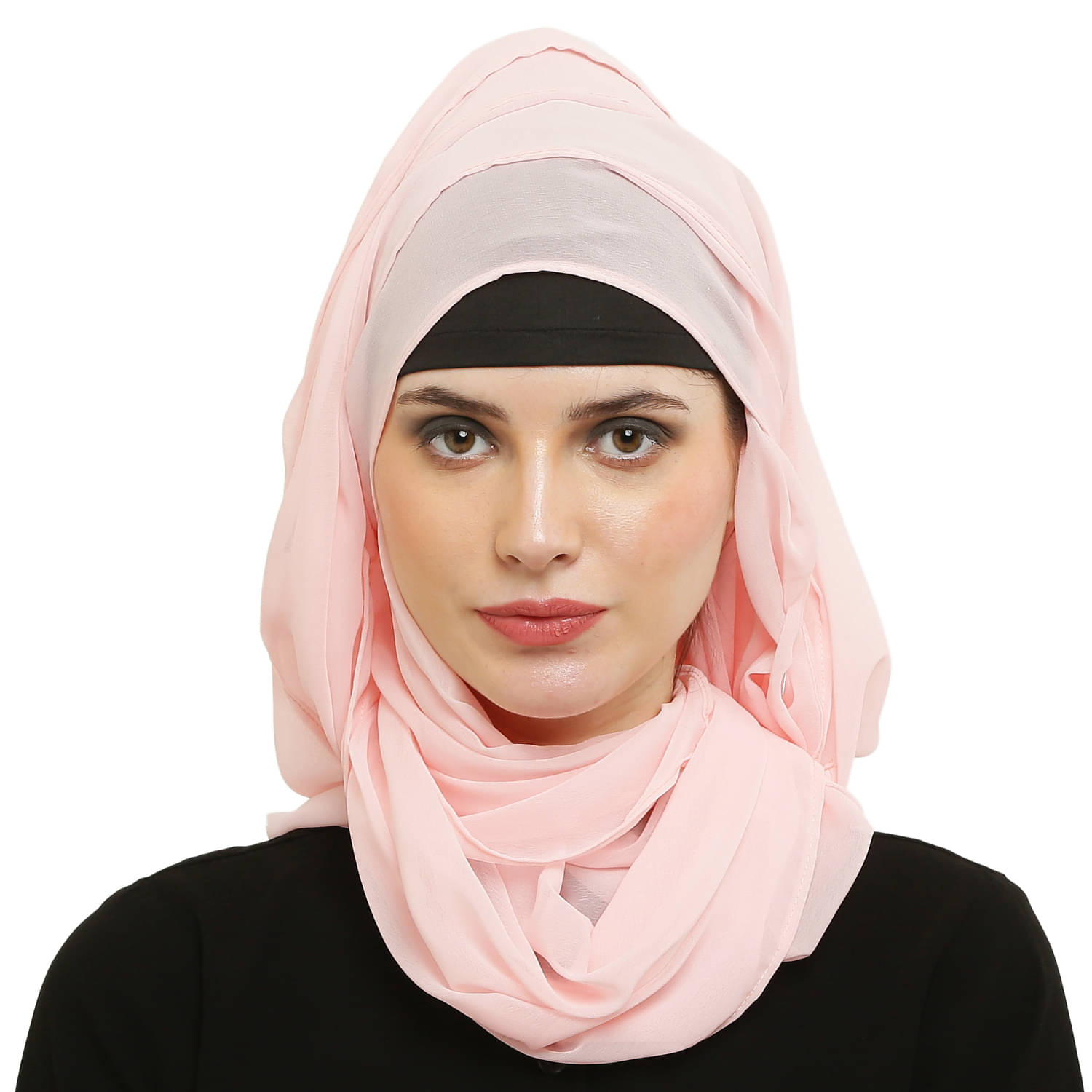 Evelia Pink Georgette Stitched Hijab - Single Evelia Pink Georgette Stitched Hijab - Single
