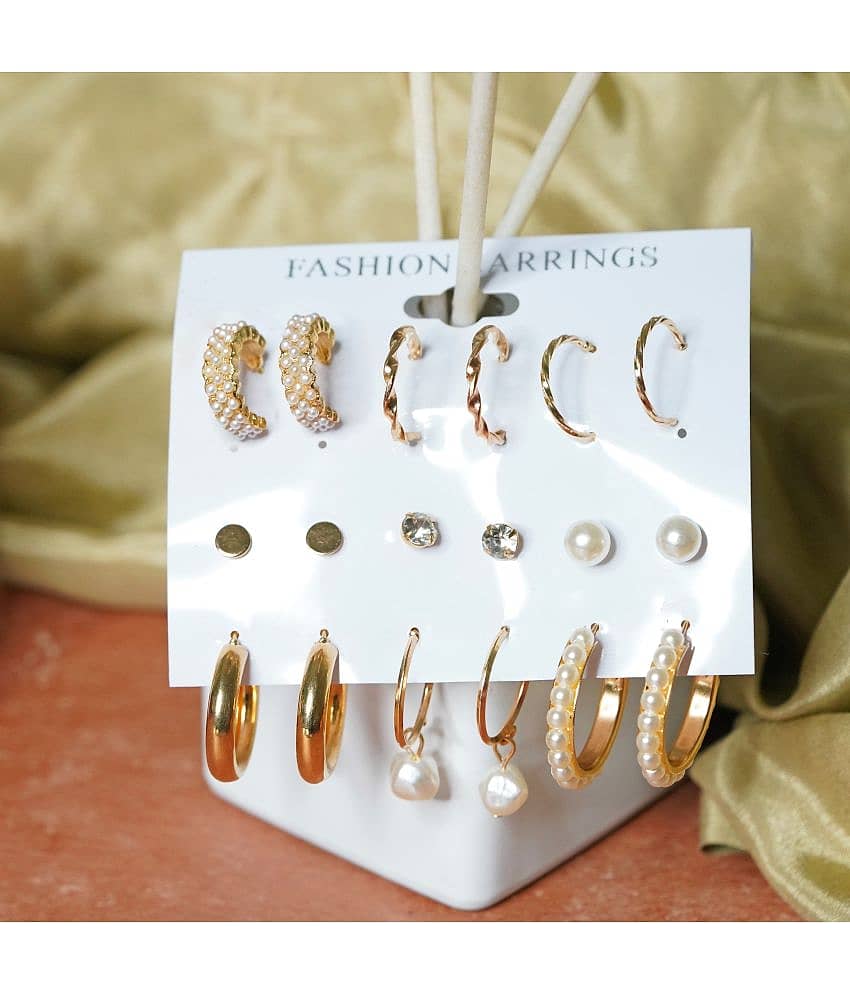 FASHION FRILL Golden Stud Earrings ( Pack of 9 ) - Earrings | Buy online on ZillyBuy