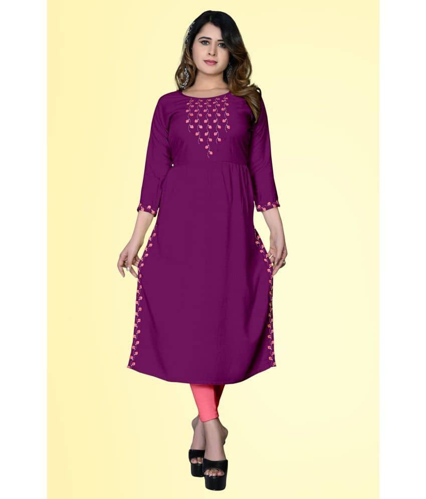 HAYA - Purple Rayon Women's Straight Kurti ( Pack of 1 ) - Kurtis, Tunics | Buy online on ZillyBuy